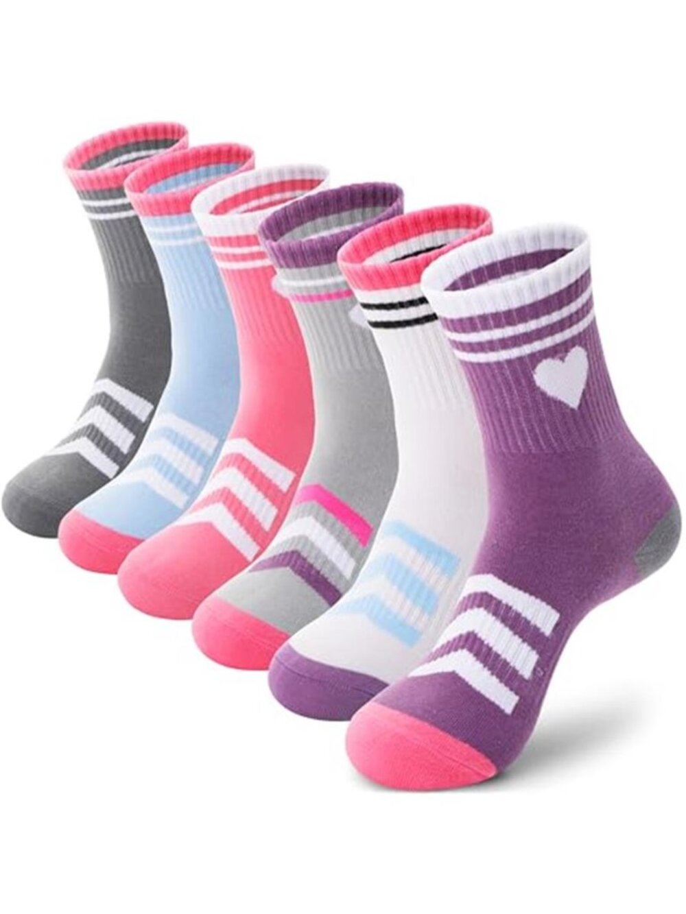 6 Pairs Kids Girls Athletic Cotton Socks Crew Socks
